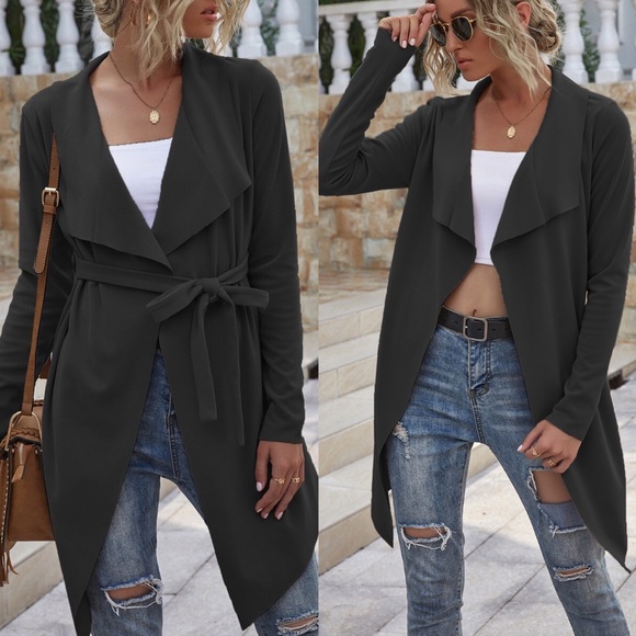 TAN vegan Suede Waterfall fall trench coAT - Picture 2 of 4